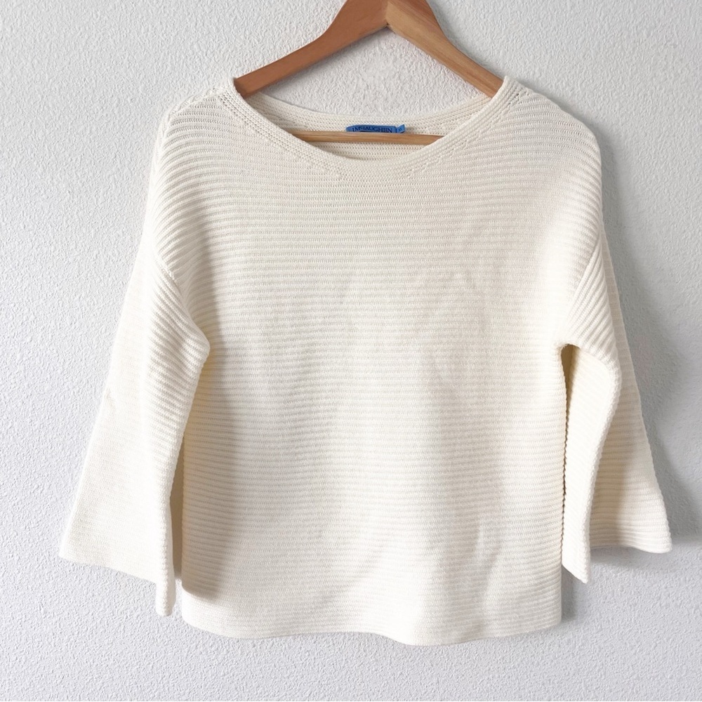 J. McLaughlin Emmeline Ivory Ribbed 3/4 Sleeve Minimalist Knit Sweater - Picture 2 of 9